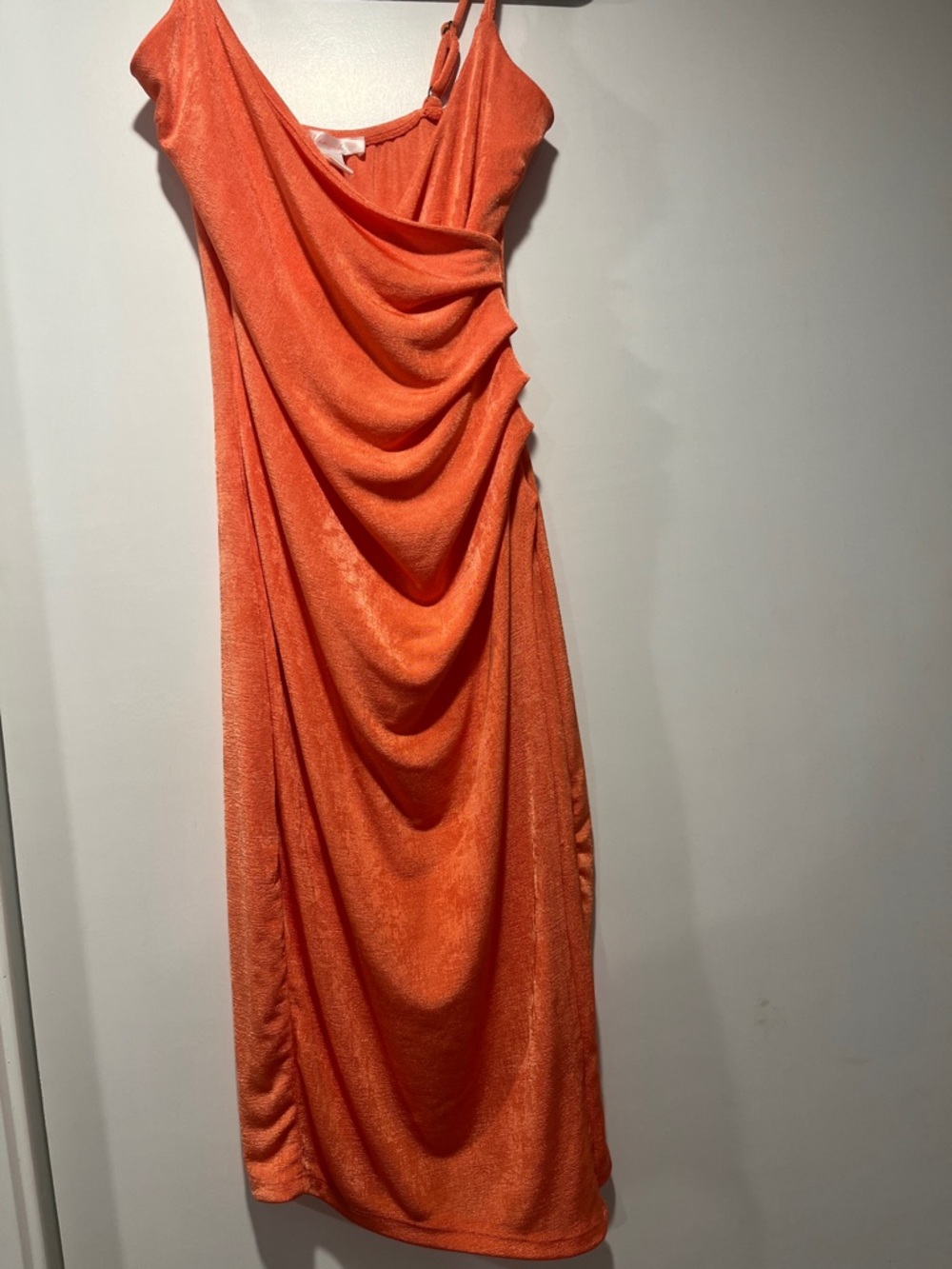 Revamped Orange Draped Midi Slip Dress